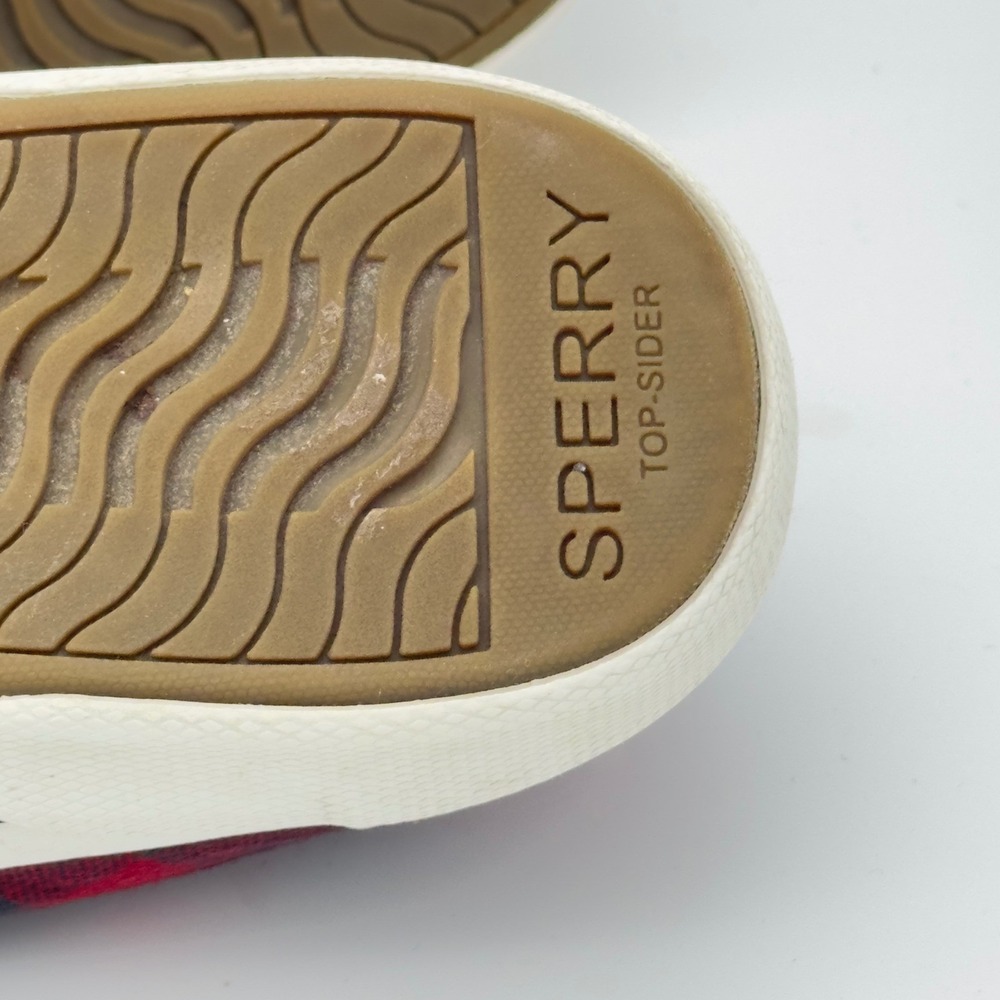 Sperry Red Black Plaid Check Shearling Lined Sneakers W‎ 9.5 Camp Cottage Forest - Picture 9 of 10
